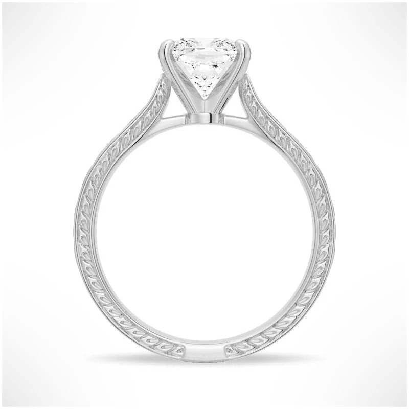 Vintage Cushion-Cut Moissanite Engagement Ring with Engraved Band - Novelle Vow