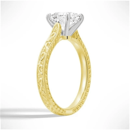 Vintage Cushion-Cut Moissanite Engagement Ring with Engraved Band - Novelle Vow