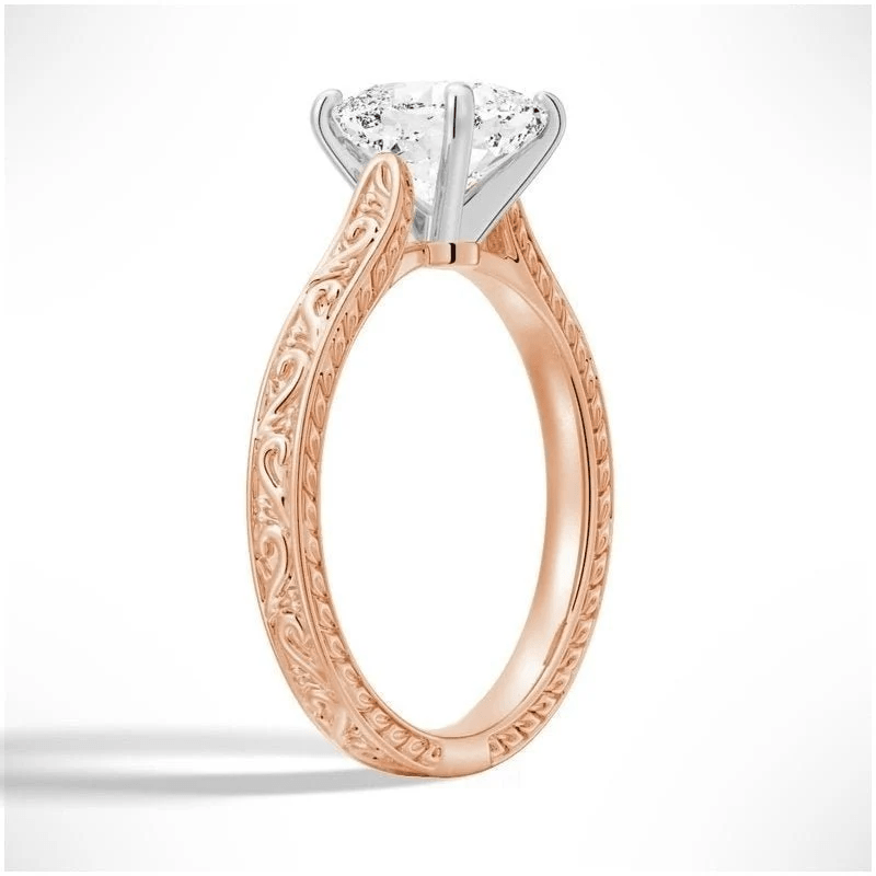 Vintage Cushion-Cut Moissanite Engagement Ring with Engraved Band - Novelle Vow