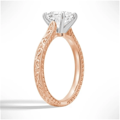 Vintage Cushion-Cut Moissanite Engagement Ring with Engraved Band - Novelle Vow