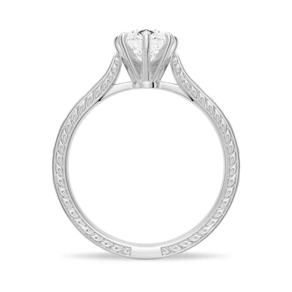 Pear Moissanite Engagement Ring with Vintage Engraved Band