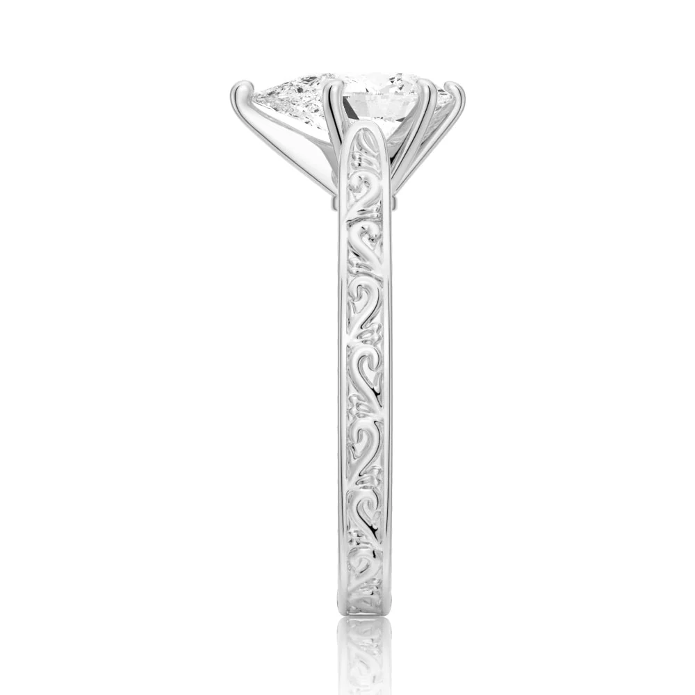 vintage-milgrain-pear-moissanite-engagement-ring-white-gold-side